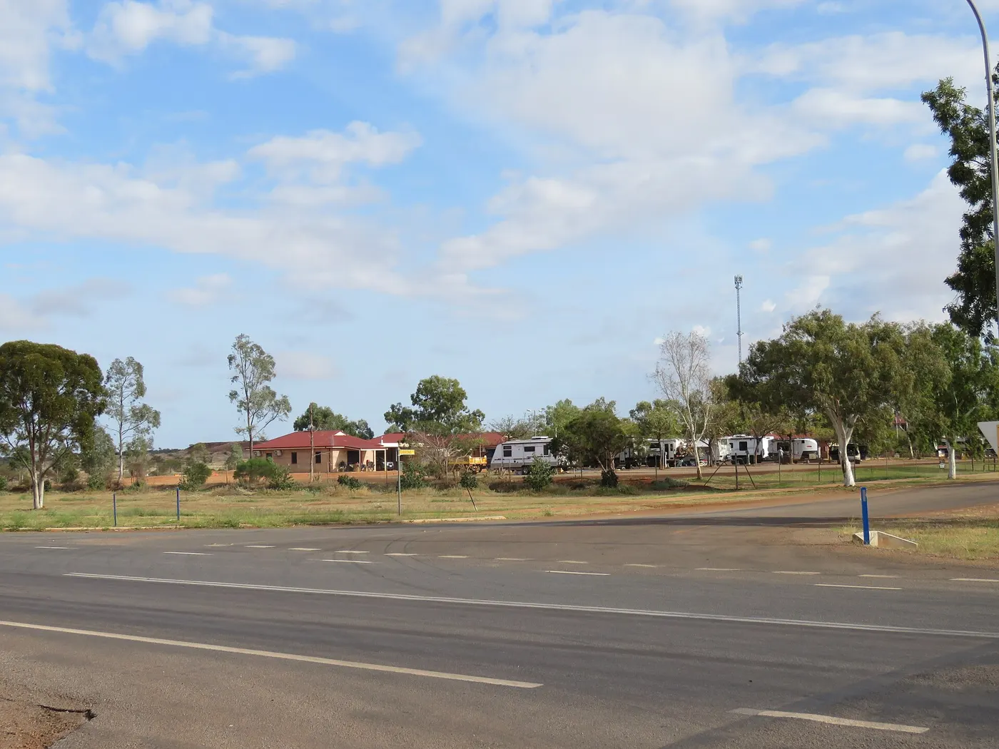 A quiet road beside a caravan park at Yalgoo, Western Australia